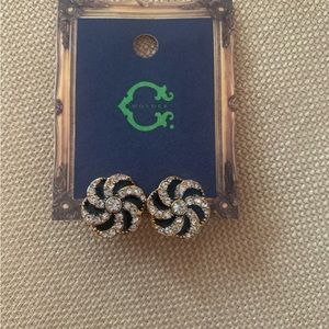 NEW C. Wonder black enamel and crystal earrings with gold tone accent